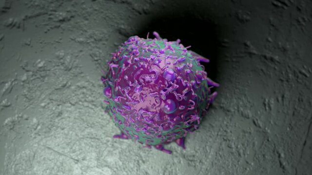 Cancer cells in the human body are caused by carcinogens and genetics with a cancerous cell - 3D render.