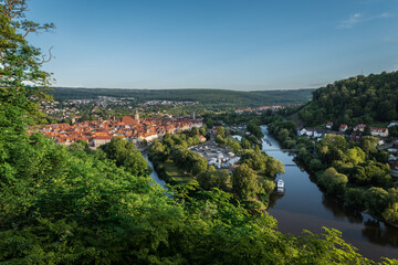 Blick von der Weserliedanlage auf den Zusammenfluss von Fulda und Werra zur Weser in Hannoversch...
