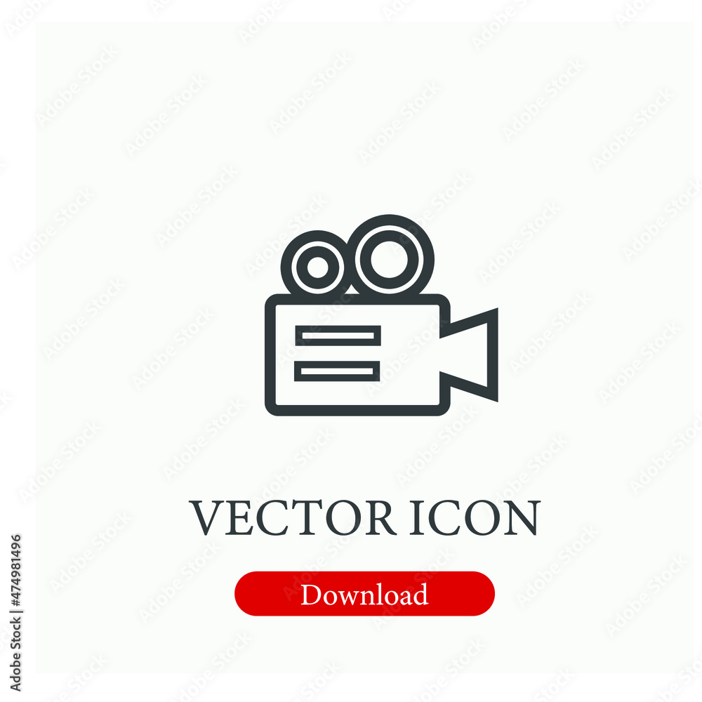 Poster video camera vector icon. editable stroke. symbol in line art style for design, presentation, websit