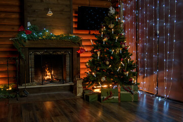 Fototapeta na wymiar christmas tree in the fireplace