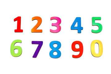 Ten numbers from 1 to 9 and 0. Multicolored isolated on white background