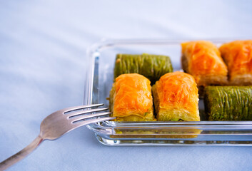Baklava, traditional middle eastern, Turkish and Arabic sweet desert