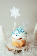 Holiday cupcakes with icing and sprinkles