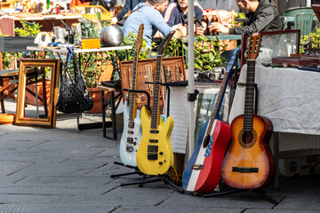 Used guitars  in a flea market