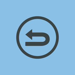 Go back left arrow icon. Return arrow  icon sign symbol in circle. Left vector icon illustration isolated on blue background