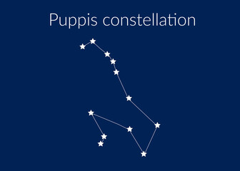 Puppis zodiac constellation sign with stars on blue background of cosmic sky