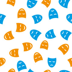 Seamless pattern with comedy and tragedy masks on white background.