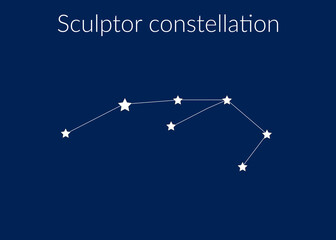 Sculptor zodiac constellation sign with stars on blue background of cosmic sky