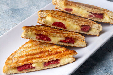 Turkish toast, mixed toast with cheddar cheese (Turkish name; karisik tost)