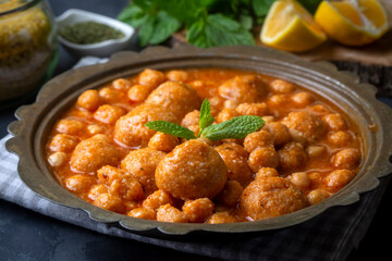Traditional delicious Turkish foods; Bulgur soup (Turkish name; Anali Kizli, icli kofte)