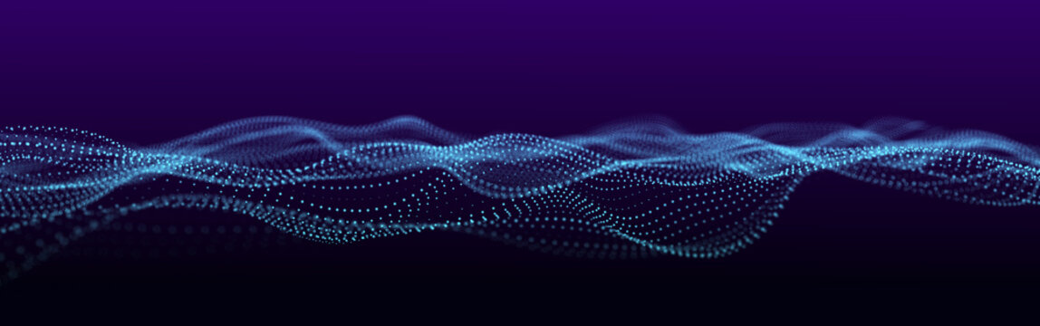 Dots futuristic background with dynamic wave. 3D visualization of big data. Energy flows. 3D rendering. © Liudmyla