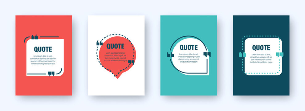 Set of colorful banners with quote frames. Speech bubbles with quotation marks. Blank text box and quotes. Blog post template. Vector illustration.