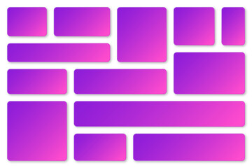 Modern colorful paper banners with violet and magenta gradient. Adhesive stickers, labels with rounded corners. Vector illustration.