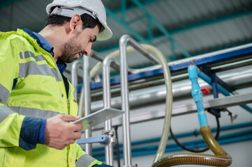 technician inspection engineer working to maintenance a construction equipment industry
