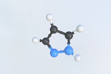 Pyrazole molecule made with balls, isolated molecular model. 3D rendering