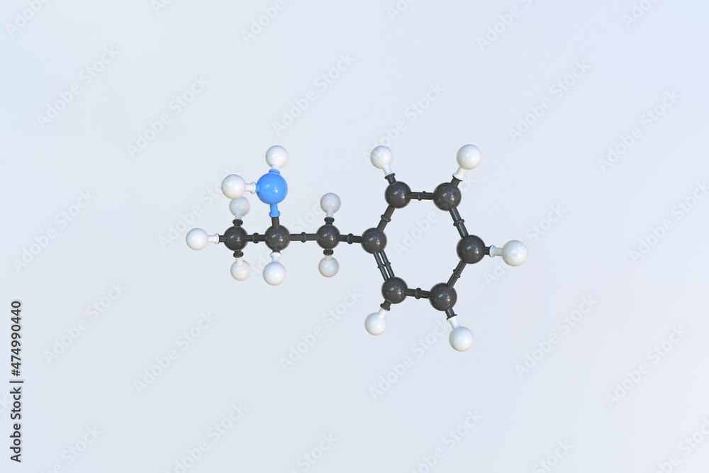 Poster amphetamine molecule. isolated molecular model. 3d rendering