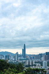 Shen Zhen skyscraper building landscape, China business urban city in modern