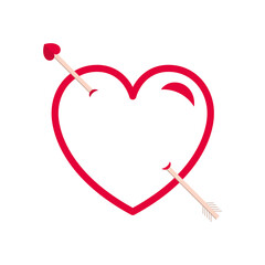 Vector heart. Outline. Rounded styled shape. Arrow. Simple icon. Love illustration. Outlined heart symbol. Valentines. Significant other decorative heart. Arrowed heart with cupid arrow.