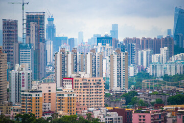 Fototapeta na wymiar Hong Kong, China skyscraper building in modern city landscape, business urban center of Asia
