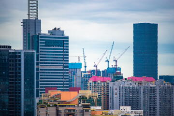 Fototapeta premium Hong Kong, China skyscraper building in modern city landscape, business urban center of Asia