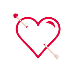 Vector heart. Outline. Rounded styled shape. Arrow. Simple icon. Love illustration. Outlined heart symbol. Valentines. Significant other decorative heart. Arrowed heart with cupid arrow.