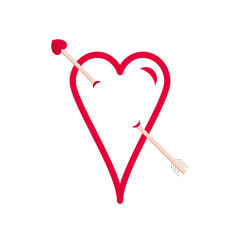 Vector heart. Outline. Rounded styled shape. Arrow. Simple icon. Love illustration. Outlined heart symbol. Valentines. Significant other decorative heart. Arrowed heart with cupid arrow.