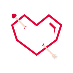 Vector heart. Outline. Geometric styled shape. Arrow. Squared design. Love illustration. Outlined heart symbol. Valentines. Significant other decorative heart. Arrowed angled heart with cupid arrow.