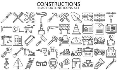 Simple Set of Construction Related Vector black outline Icons set. Used for modern concepts, web, UI, UX kit and applications. EPS 10 ready to convert to SVG.
