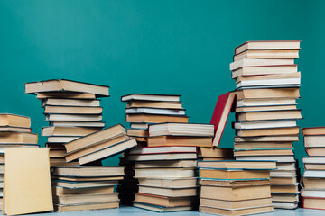 many educational books for college university studies as a background