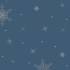 abstract drawing of a snowflake on a blue background, an empty template for a social network post, a mock-up of a Christmas greeting card, a background image, a festive New Year's illustration	