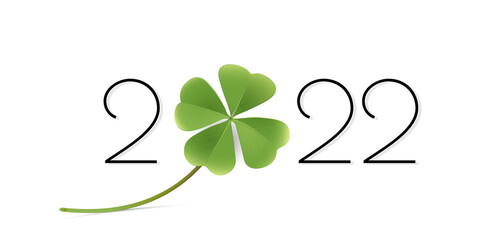 Silvester Gl&uuml;cksbringer Banner Kleeblatt  mit 2022,
Vektor Illustration isoliert auf wei&szlig;em Hintergrund
