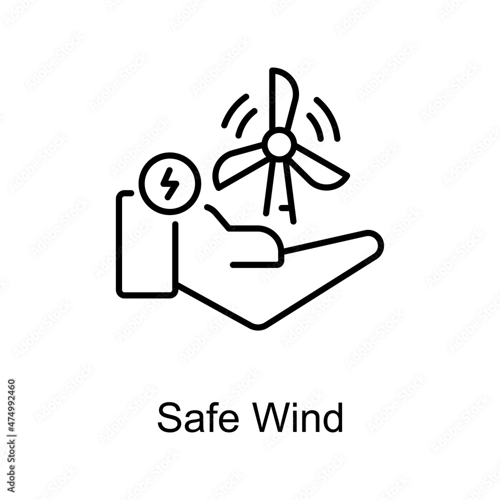 Poster safe wind vector outline icon for web isolated on white background eps 10 file