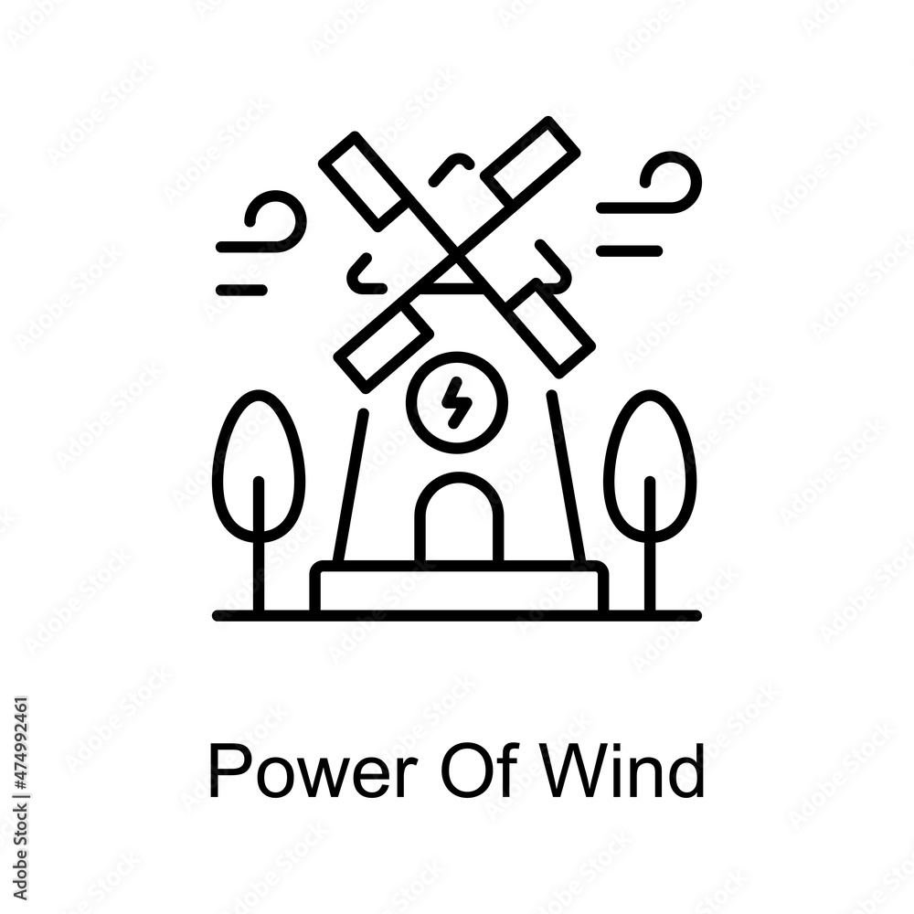 Poster power of wind vector outline icon for web isolated on white background eps 10 file