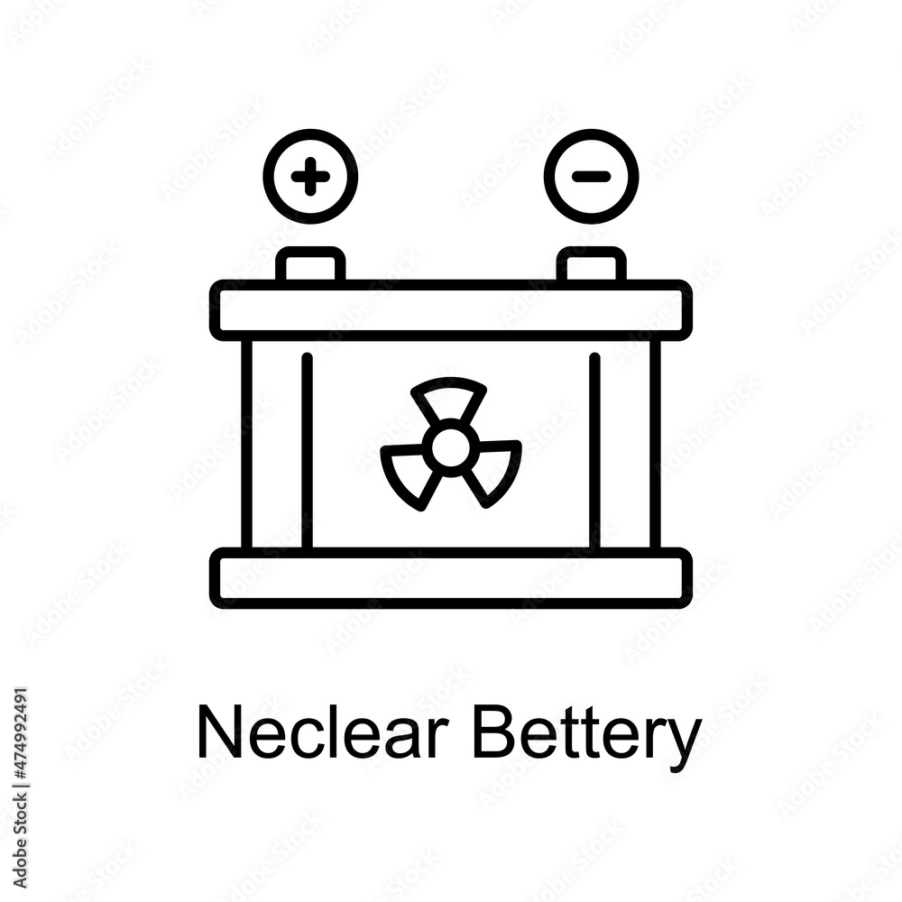 Poster nuclear battery vector outline icon for web isolated on white background eps 10 file