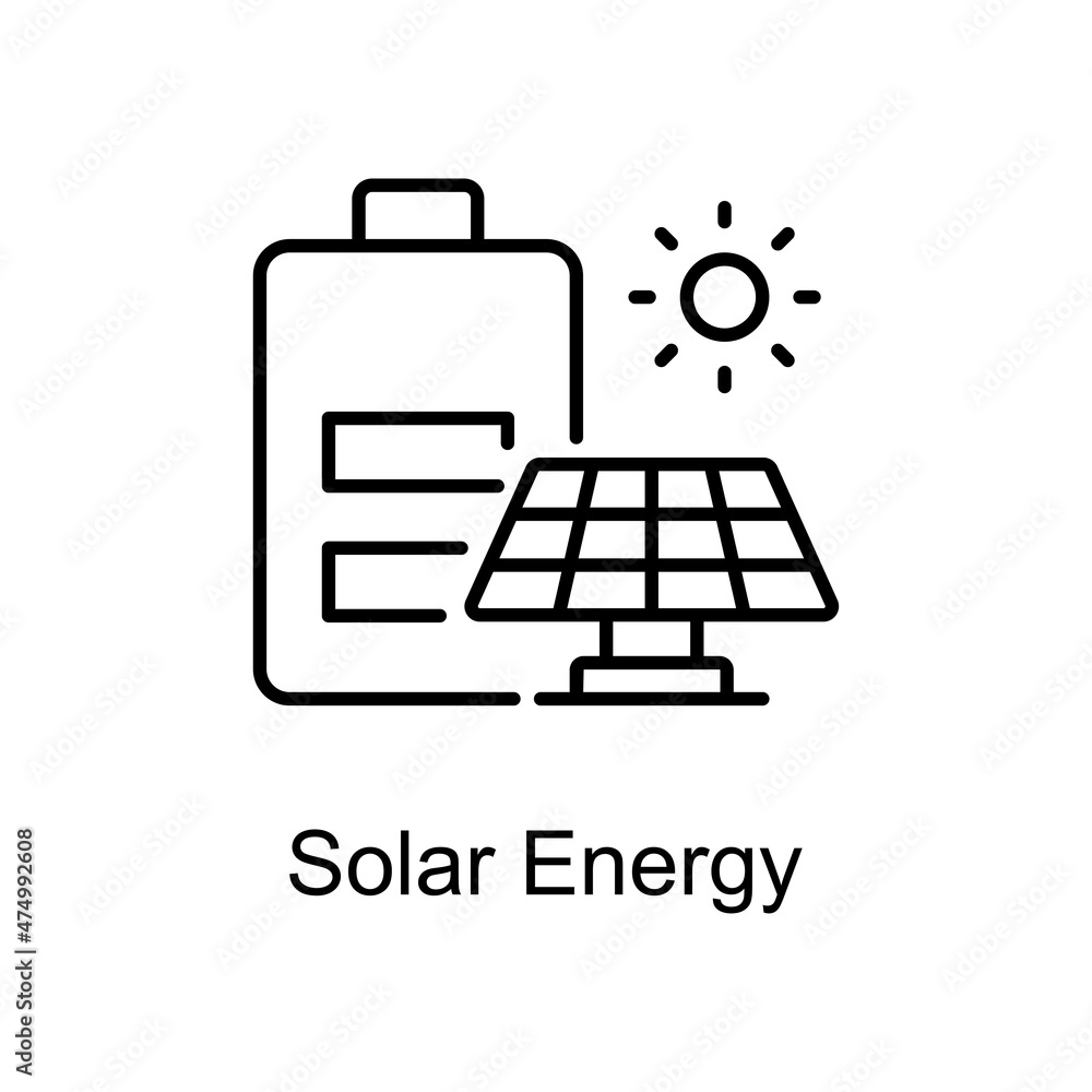 Poster solar energy vector outline icon for web isolated on white background eps 10 file