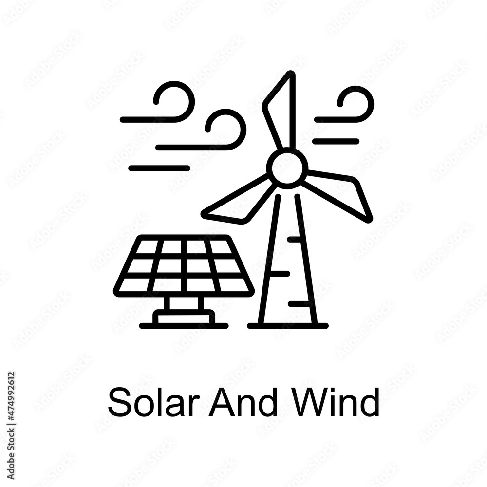 Poster solar and wind vector outline icon for web isolated on white background eps 10 file