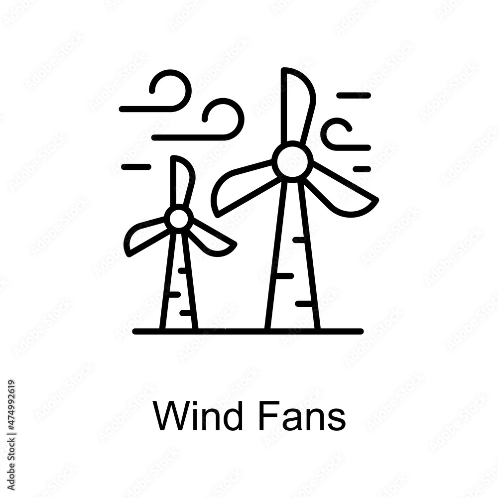Poster wind fans vector outline icon for web isolated on white background eps 10 file