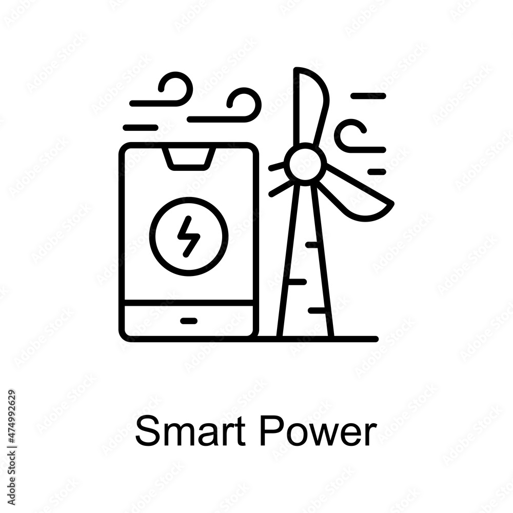 Poster Smart Power vector outline icon for web isolated on white background EPS 10 file