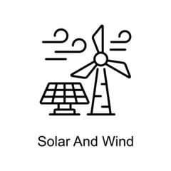 Solar And Wind vector outline icon for web isolated on white background EPS 10 file