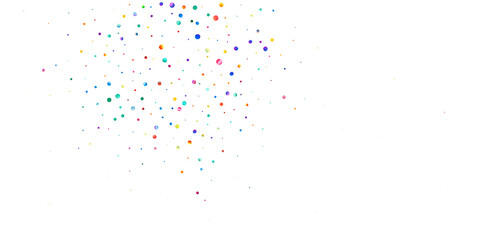 Watercolor confetti on white background. Alive rainbow colored dots. Happy celebration wide colorful bright card. Fabulous hand painted confetti.