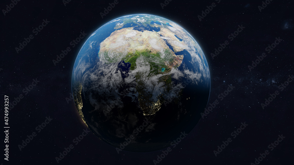 Wall mural planet earth in space with night and city light view. elements of this image furnished by nasa