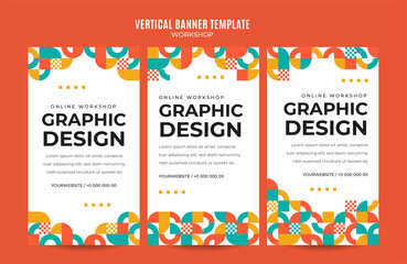 Vertical web banner workshop template retro gradients colorful abstract blurry