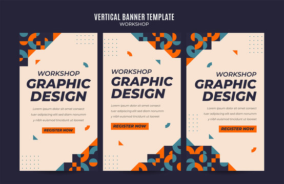 Vertical web banner workshop template retro gradients colorful abstract blurry