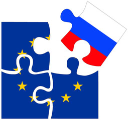 EU - Russia : puzzle shapes with flags