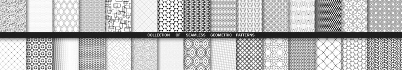 Set of vector seamless geometric patterns for your designs and backgrounds. Geometric abstract ornament. Modern ornaments with black and white elements