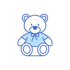 Teddy bear toy thin line icon. Cute blue outline graphic character. Baby toy isolated on white background. Minimal vector illustration.