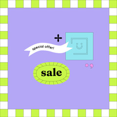Sale banner template in neon colors. Advertising poster design for online store, blog, social media, offers and promotion. Vector illustration. Online shopping. 