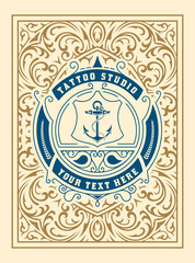 Tattoo logo with vintage ornaments. Layered