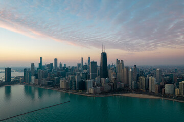 Chicago Skyline Aerial During Sunrise