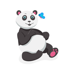 Fototapeta premium Panda with butterfly cartoon vector illustration